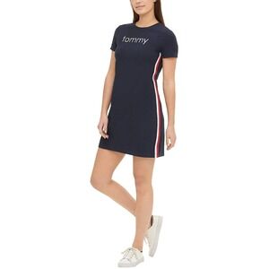 Tommy Hilfiger T-Shirt Dress Navy Blue Stripe Logo Short Sleeve